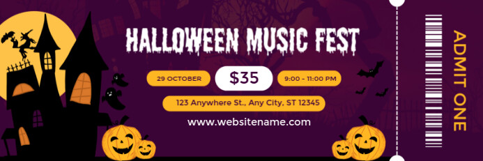 Purple Halloween Ticket Banner 2' × 6' template