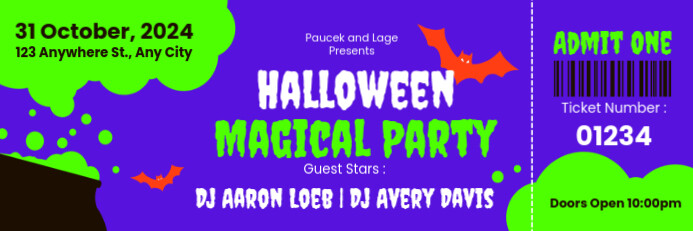 Purple Halloween Ticket Banner 2' × 6' template