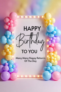 Purple Happy Birthday  Poster template