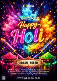 紫色 Holi Festival Celebration A1 Template
