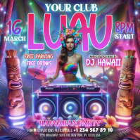 Purple Hawaiian Luau Party Instagram Post Video Instagram-opslag template