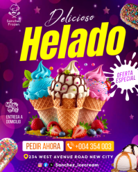 Purple Helado Plantilla de diseño de póster de postre congelado de helado, cartel publicitario, foll Instagram Portrait template