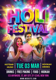 Purple Holi Festival A4 template