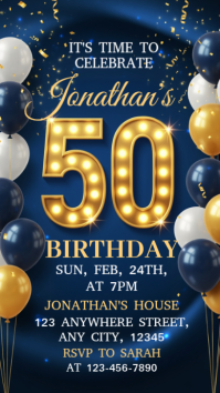 Purple Illustrative 50th Birthday Invitation Instagram Story template