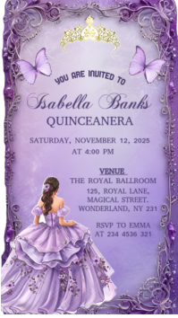 สีม่วง Quinceañera Invitation Digitalt display Template