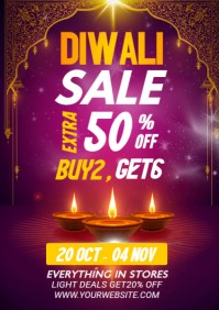 Purple Diwali Sale Promotion A5 Template
