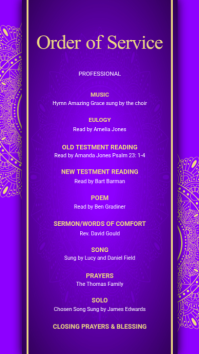 Purple Illustrative Funeral Order Of Service Digital Display template