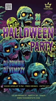 Purple Illustrative Halloween Cartoon Party Instagram Story template