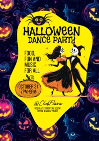 Purple Illustrative Halloween Dance Party A5 template
