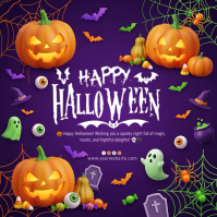 Paars Halloween Greeting สี่เหลี่ยมจัตุรัส Template