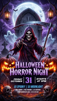 Fioletowy Halloween Horror Night Facebook Story Template