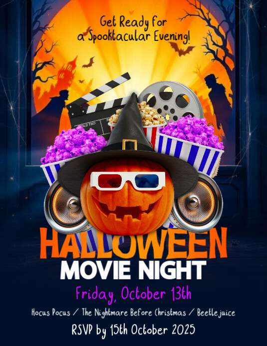 Purple Illustrative Halloween Movie Night Flyer (us Letter) template
