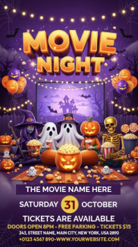 Paars Halloween Movie Night เรื่องราวบน Instagram Template