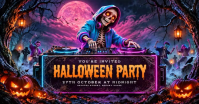 สีม่วง Halloween Party Gambar Bersama Facebook Template