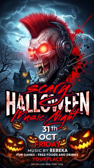 Purple Illustrative Halloween Scary Music Night Instagram Story Instagram-verhaal template