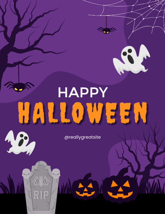 Purple Illustrative Happy Halloween Flyer (us Letter) template