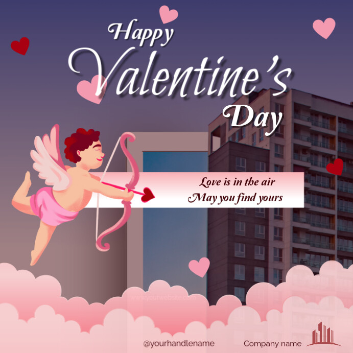 Purple Illustrative Happy Valentine's Day Love In The Air Instagram ...