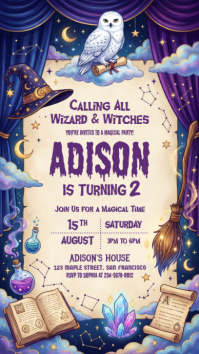 Purple Illustrative Magical Birthday Party Instagram Story template