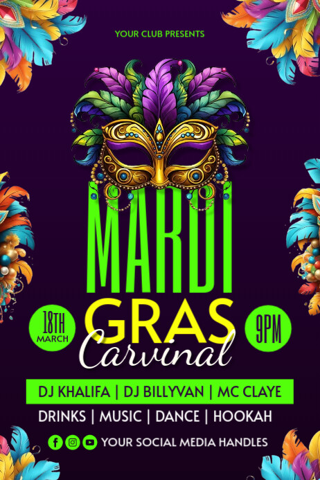 Purple Illustrative Mardi Gras Carnival Design Template Poster