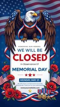 Purple Illustrative Memorial Day Closure Announcement Instagram Story template