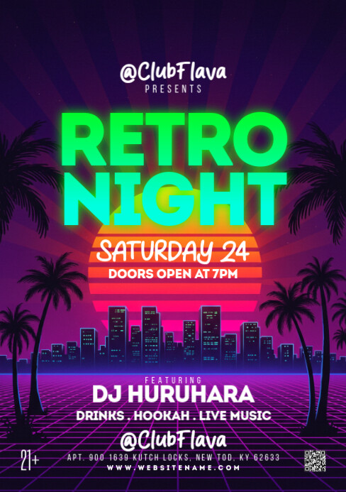 Purple Illustrative Retro Night A5 Template | PosterMyWall