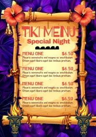 Purple Illustrative Tiki Menu A5 template