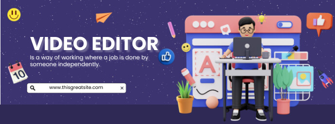 Purple illustrative Video Editor Banner Desig template