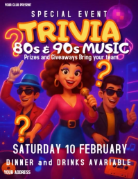 Purple Illustrativo Trivia Night Music 80s 90s Volantino (us Letter) Iflaya (Incwadi ye-US) template