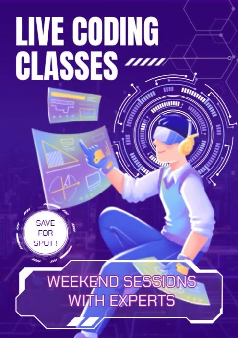 Purple Ilustratif Live Coding Classes A4 template