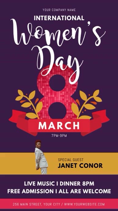 Purple International Women's Day Event Digital Display Video template