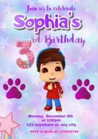 Purple Joyful 3rd Birthday Party Purple Color A5 template