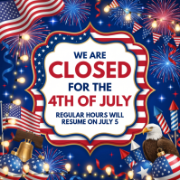Purple Joyful 4th of July Closure Announcement Instagram Post template