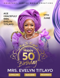 Purple Joyful 50th Birthday Flyer (us Letter) template