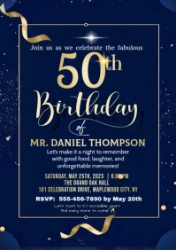 Purple Joyful 50th Birthday Invitation A4 template