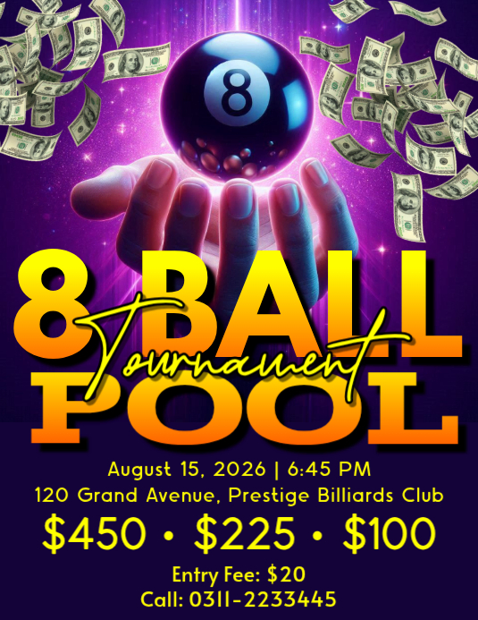 Purple Joyful 8 Ball Pool Tournament Flyer Template | PosterMyWall