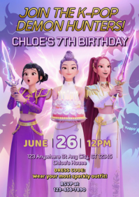 Purple Joyful Anime Party A4 template