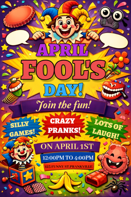 Purple Joyful April Fool's Day Event Poster Template | PosterMyWall