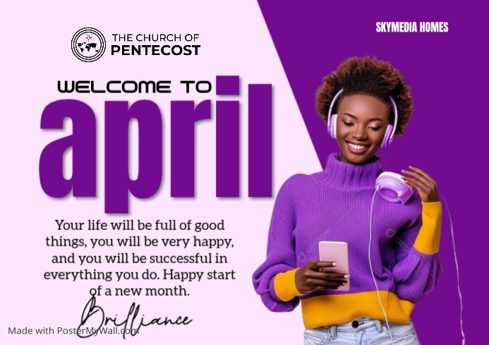 Purple Joyful April Welcome Message A4-Vorlage | PosterMyWall