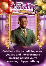 Purple Joyful Birthday A1 template