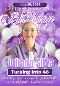 Purple Joyful Birthday Celebration A5 template