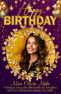 Purple Joyful Birthday Half Page Wide Meia página larga template