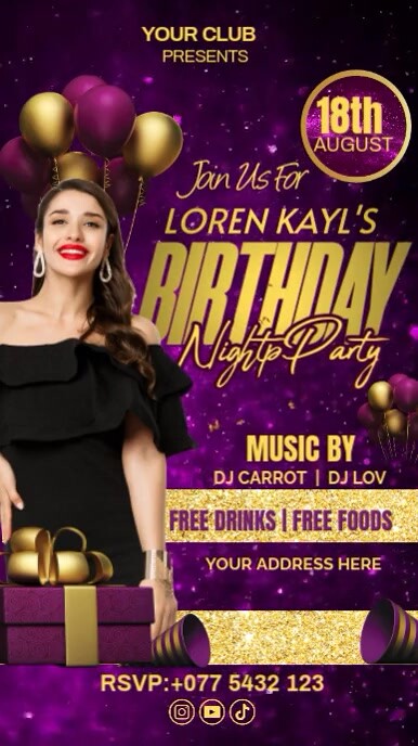 Purple Joyful Birthday  Instagram Reel template