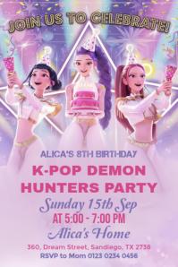 Purple Joyful Children Birthday Party Invitation Poster Iphosta template