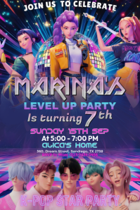 Purple Joyful Children Birthday Party Invitation Poster template