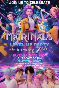 Purple Joyful Children Birthday Party Invitation Poster Плакат template