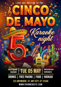 สีม่วง Cinco de Mayo Karaoke Night A4 Template