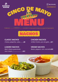 สีม่วง Cinco de Mayo Menu A4 Template - Page 1
