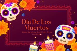 Purple Joyful Dia De Los Muertos Label Etiket template