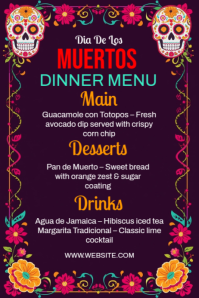 Purple Joyful Dia De Los Muertos Menu Poster Plakat template