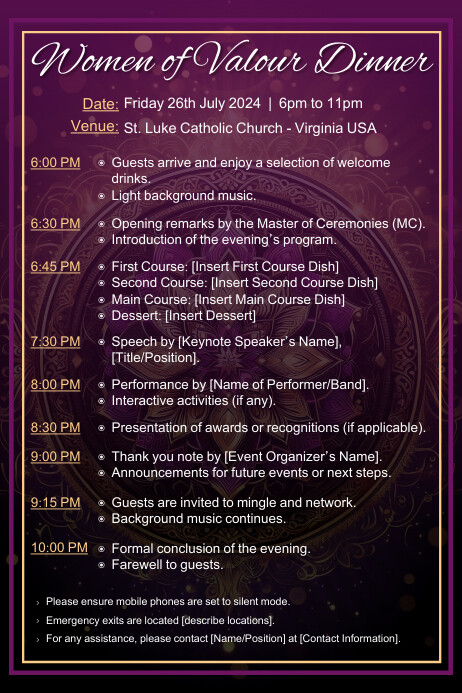 Purple Joyful Dinner Party Event Program Temp Template | PosterMyWall